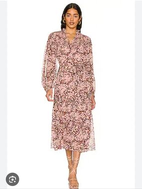 Joie Pink Floral Midi Wrap Dress with Long Sleeves